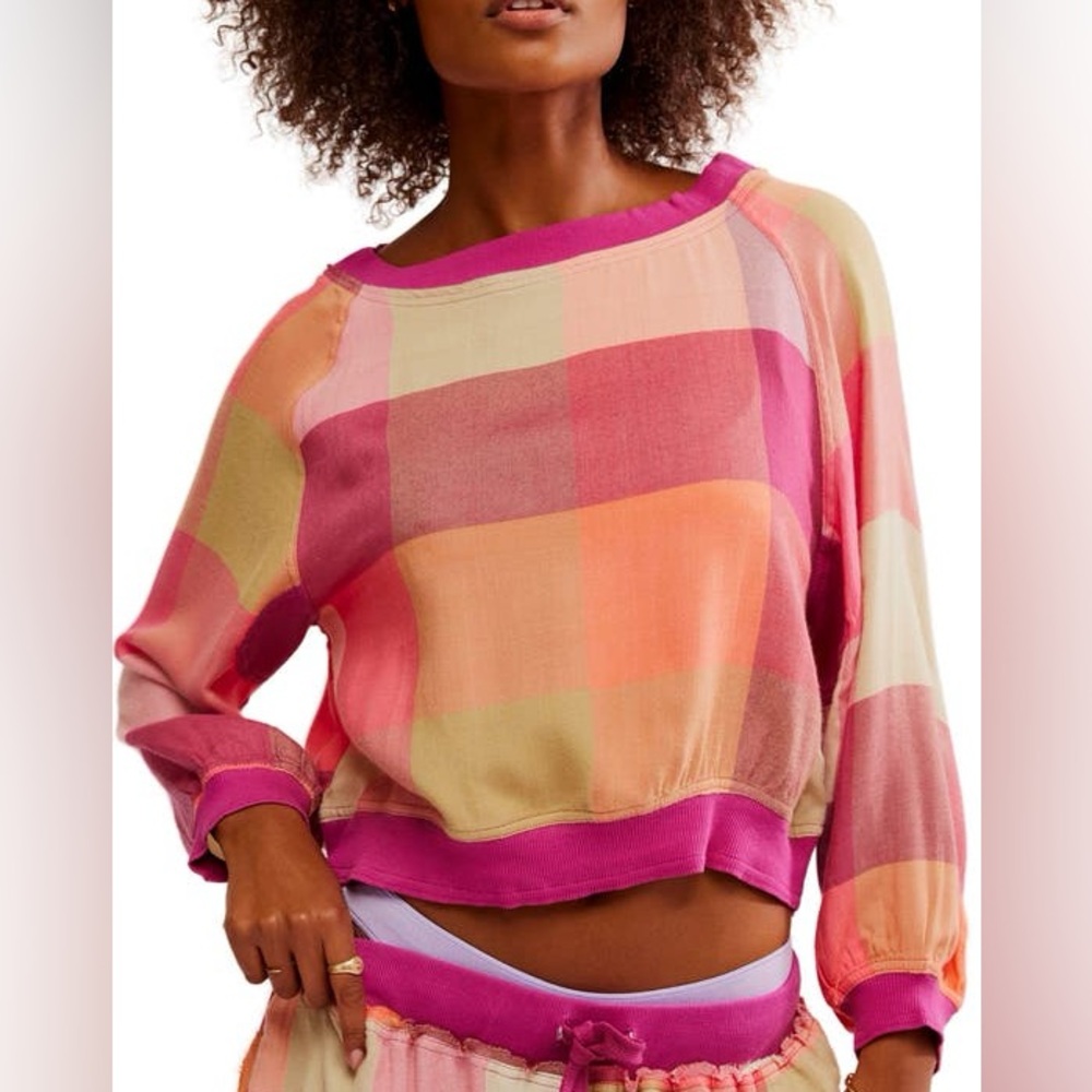 Free People Sugar Cookie Flannel Pullover Pink Combo NWT